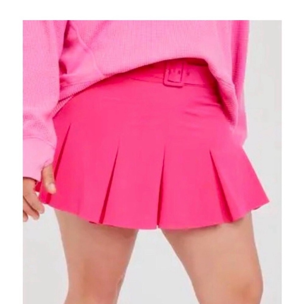 aerie Hot Pink Pleated Mini Skirt with Waist Tab